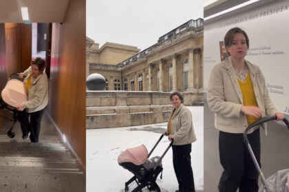 La Députée Mathilde Hignet se met en scène avec son nouveau-né pour son retour de congé maternité à l'Assemblée Nationale pour témoigner sur les difficultés des familles à trouver des solutions de garde.