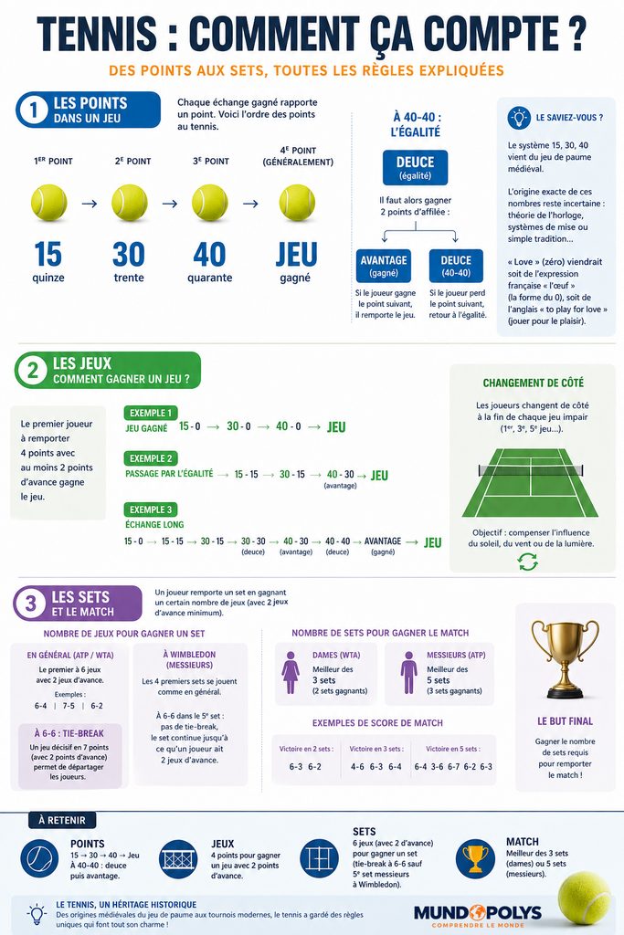 Infographie Tennis - Comment compte t-on les points au tennis - Les règles étranges du tennis enfin expliquées