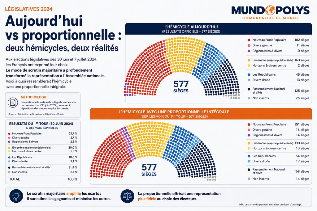 Résultats comparés des dernières élections législatives si le scrutin avait été à la proportionnelle