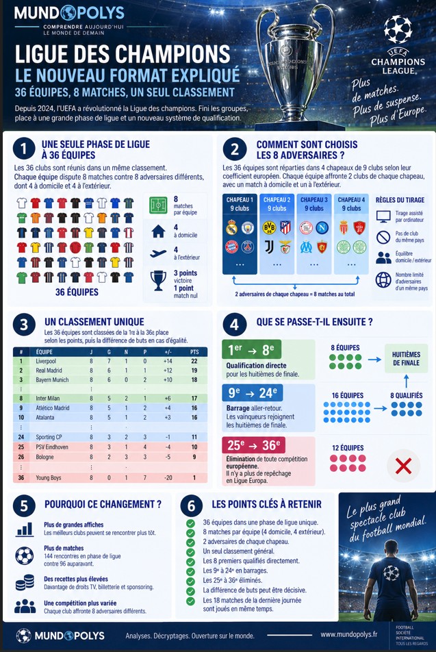 Infographie - Comment fonctionne réellement la Ligue des champions ? Le nouveau format expliqué simplement