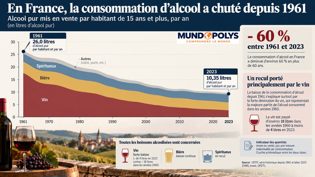 Infographie - consommation d'alcool en France depuis 1961 à nos jours