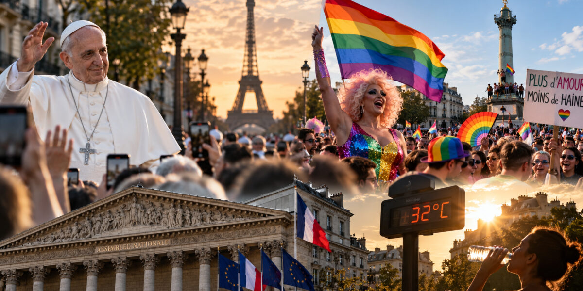 Photo montée du Pape à Paris en marge de la Gay Pride