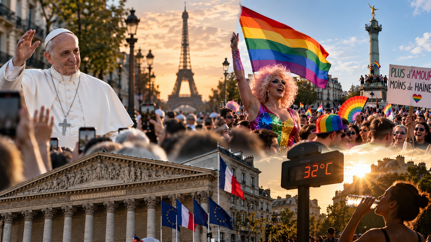 Photo montée du Pape à Paris en marge de la Gay Pride