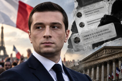 Portrait de Jordan Bardella et montage