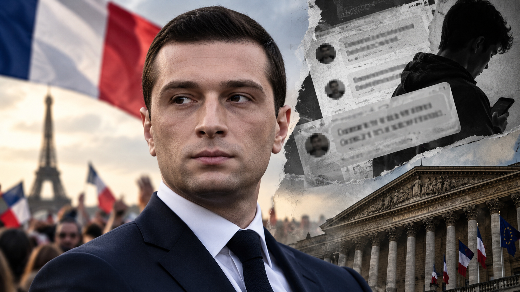 Portrait de Jordan Bardella et montage